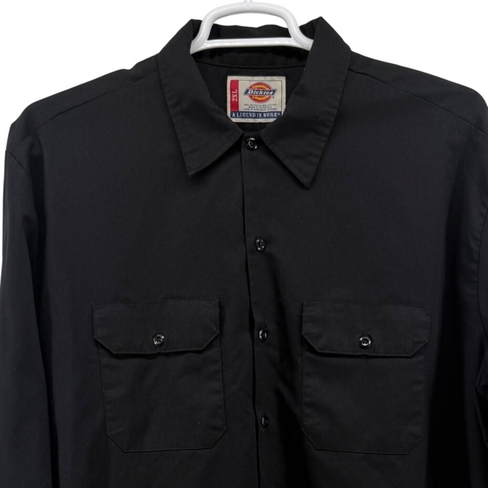 Dickies Mens 2XL Black Long Sleeve Button Up Work Shirt Dual Pocket RN20697